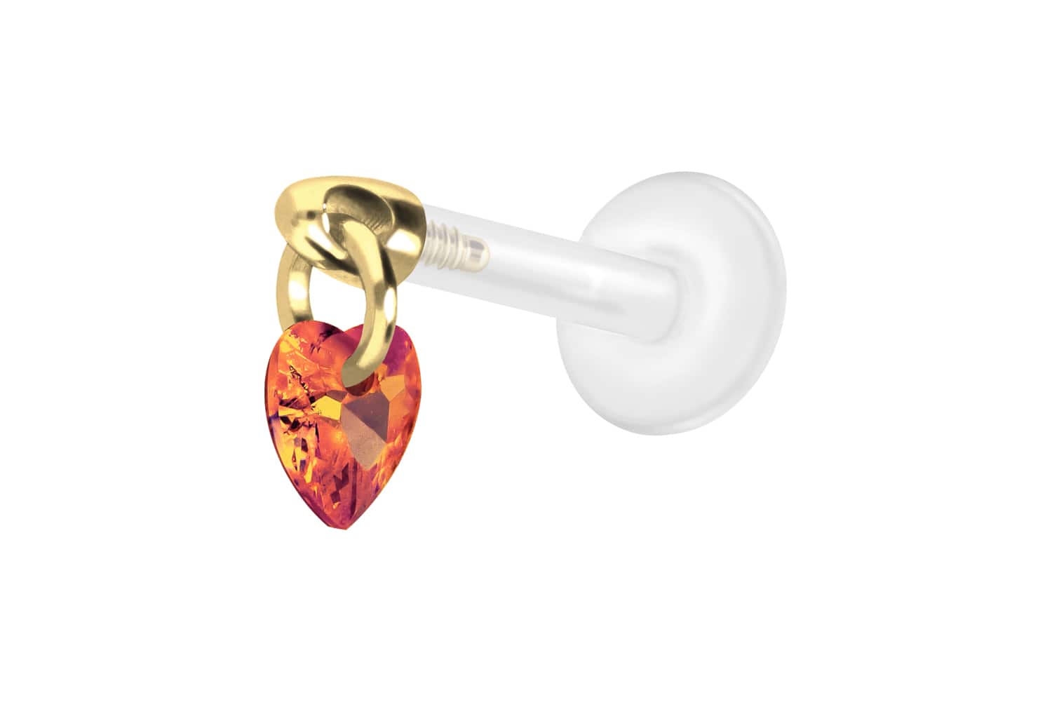 PTFE Labret Piercing mit Innengewinde + Titan-Aufsatz KRISTALLHERZ